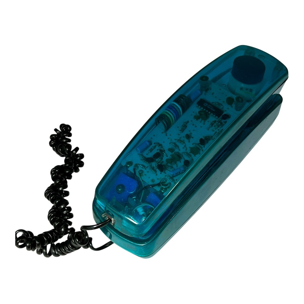 Retro Aquatone Transparent Teal Blue Corded Landline Phone 90's Movie Prop READ